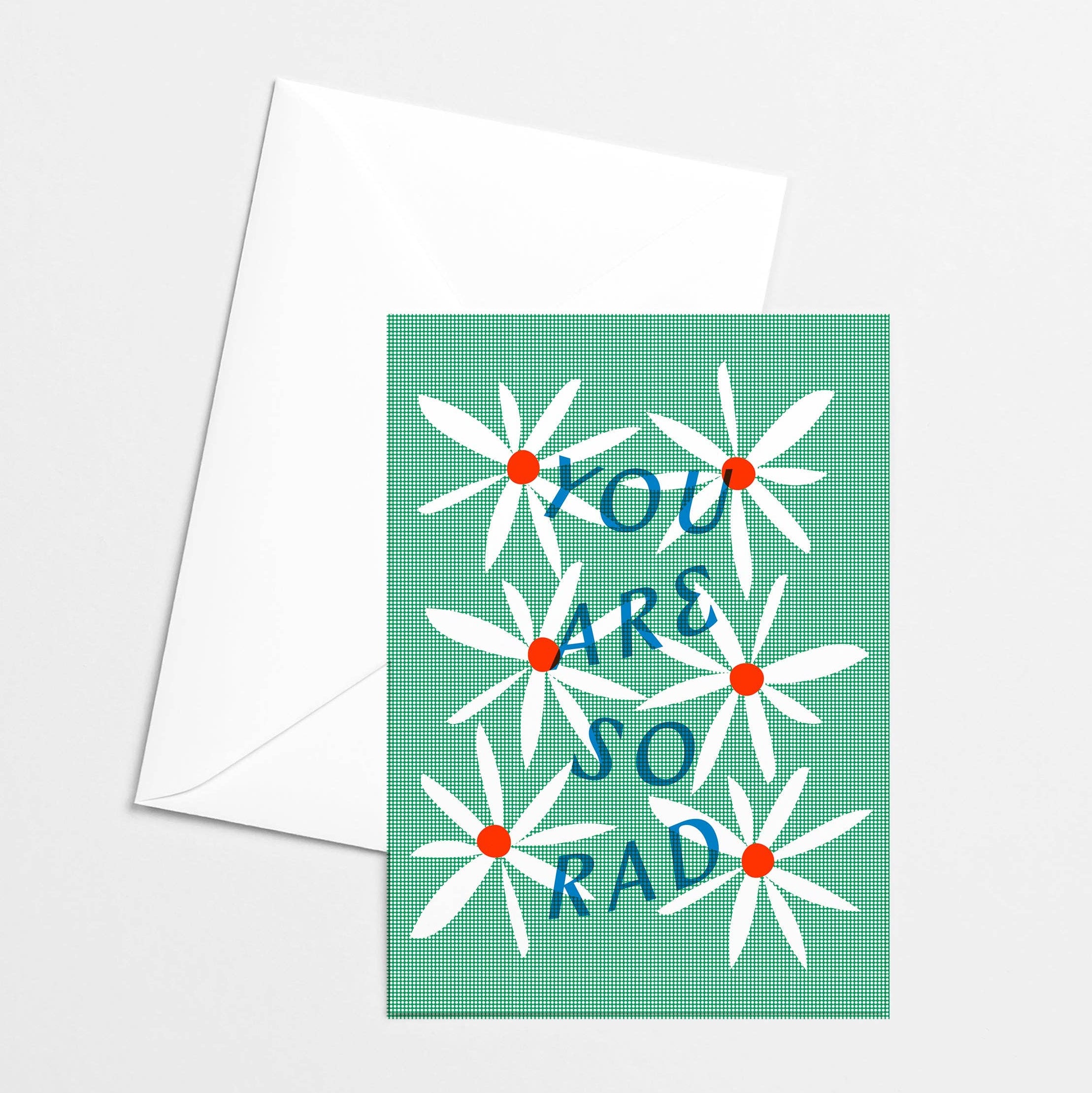 Greeting card with floral design and text 'You are so rad' on a white background