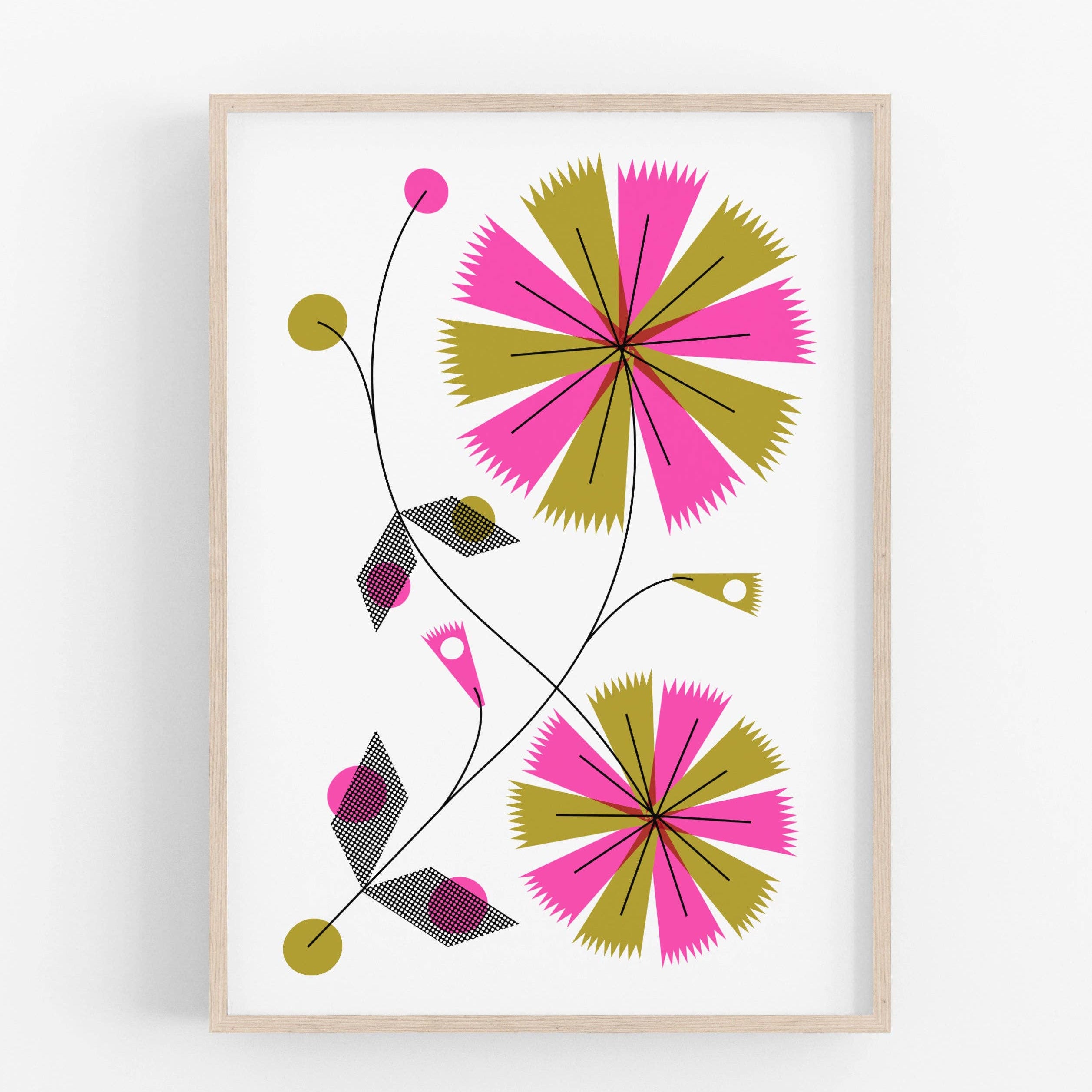 Pink Geo Flower Risograph Print - 8.5x11