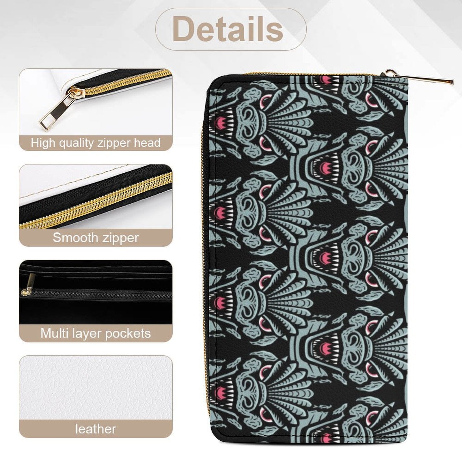 Grey Kaiju Zippered Wallet