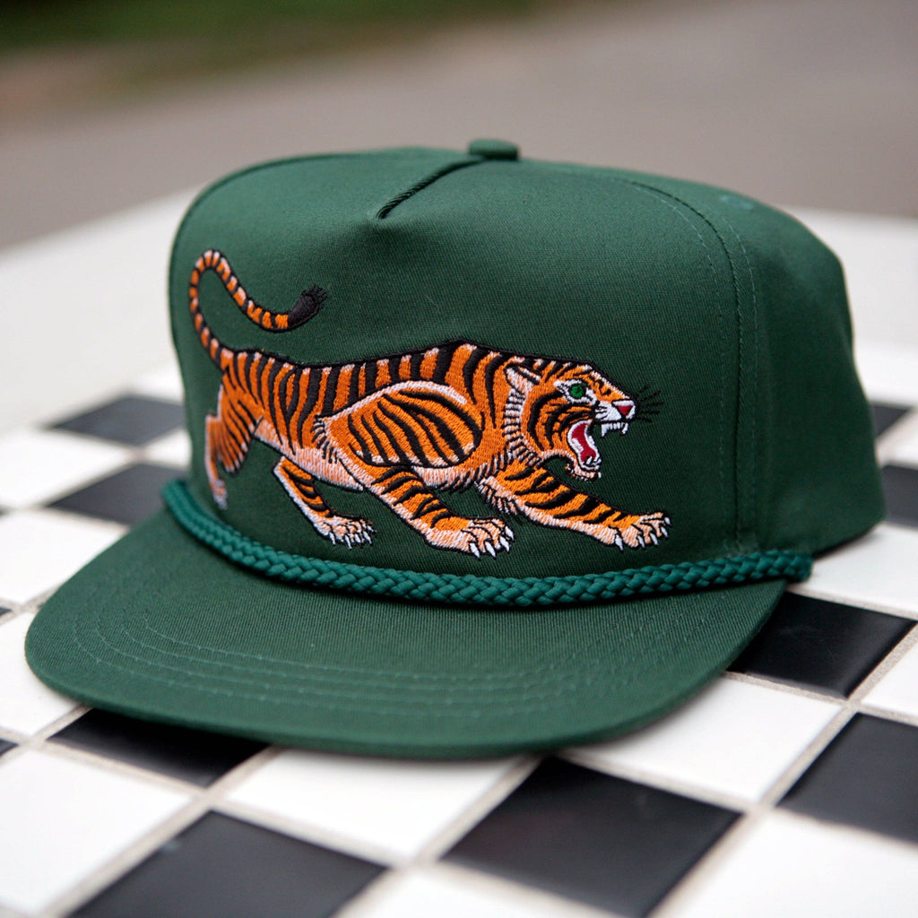 Unisex Tattoo-Style Tiger Cap: Spruce Green