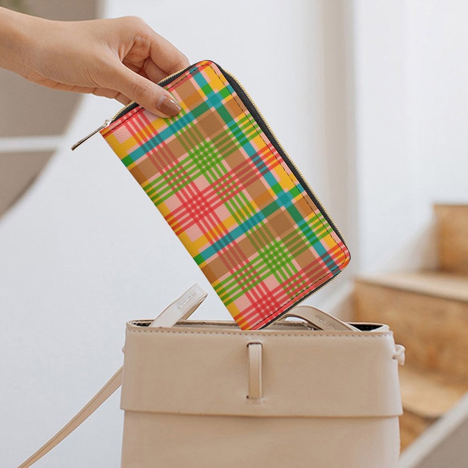 Happy Plaid Zippered Wallet