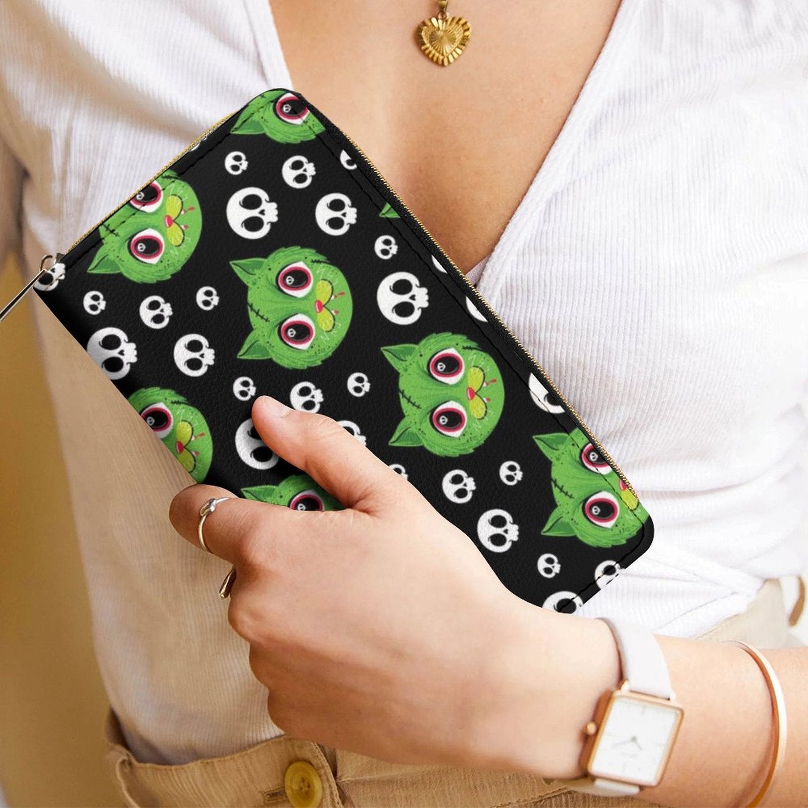 Zombie Cat Zippered Wallet
