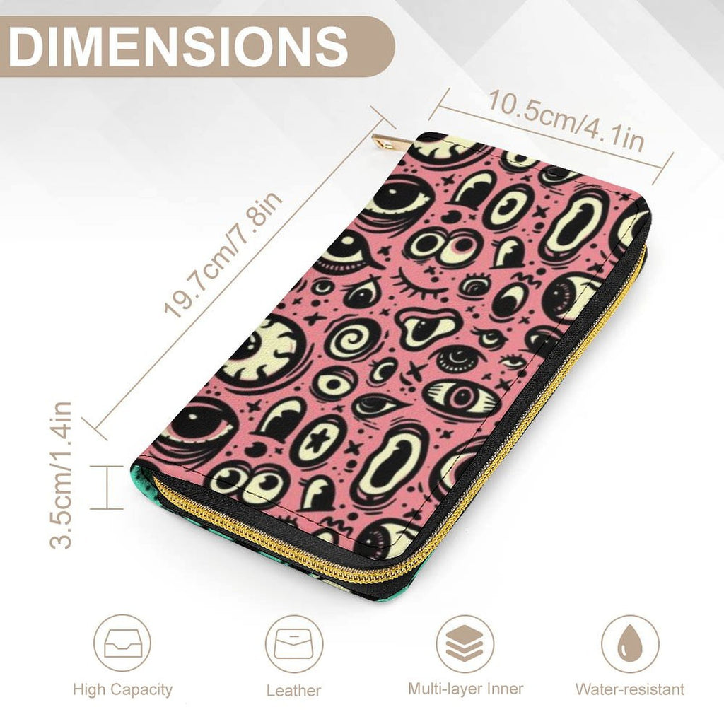 Pink/Teal Eyeballs! Zippered Wallet