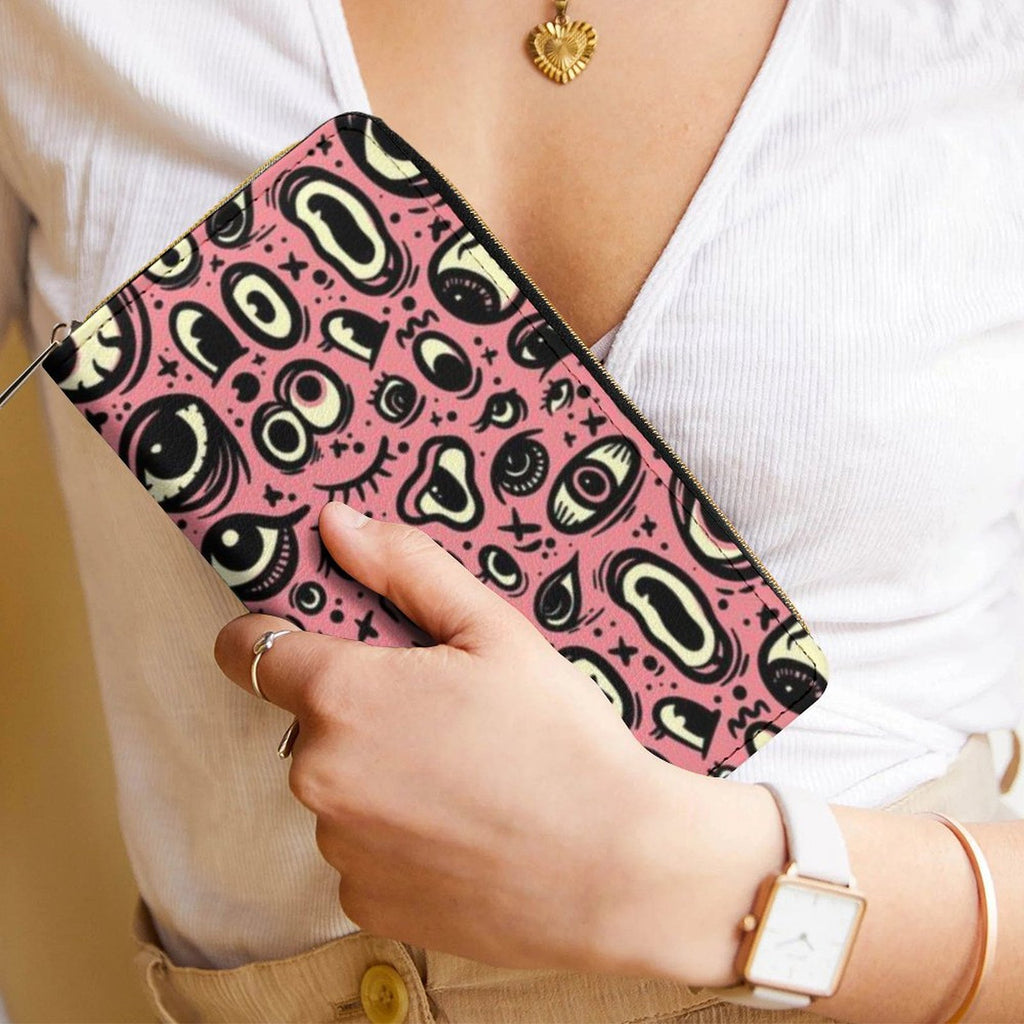 Pink/Teal Eyeballs! Zippered Wallet