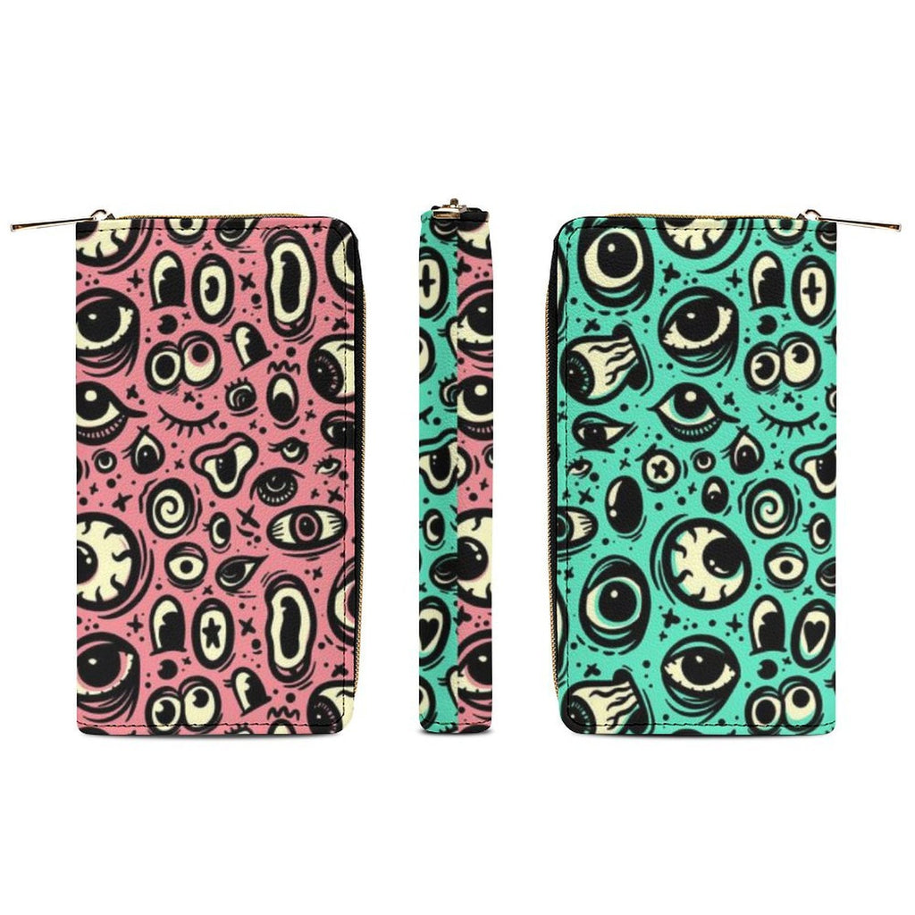 Pink/Teal Eyeballs! Zippered Wallet