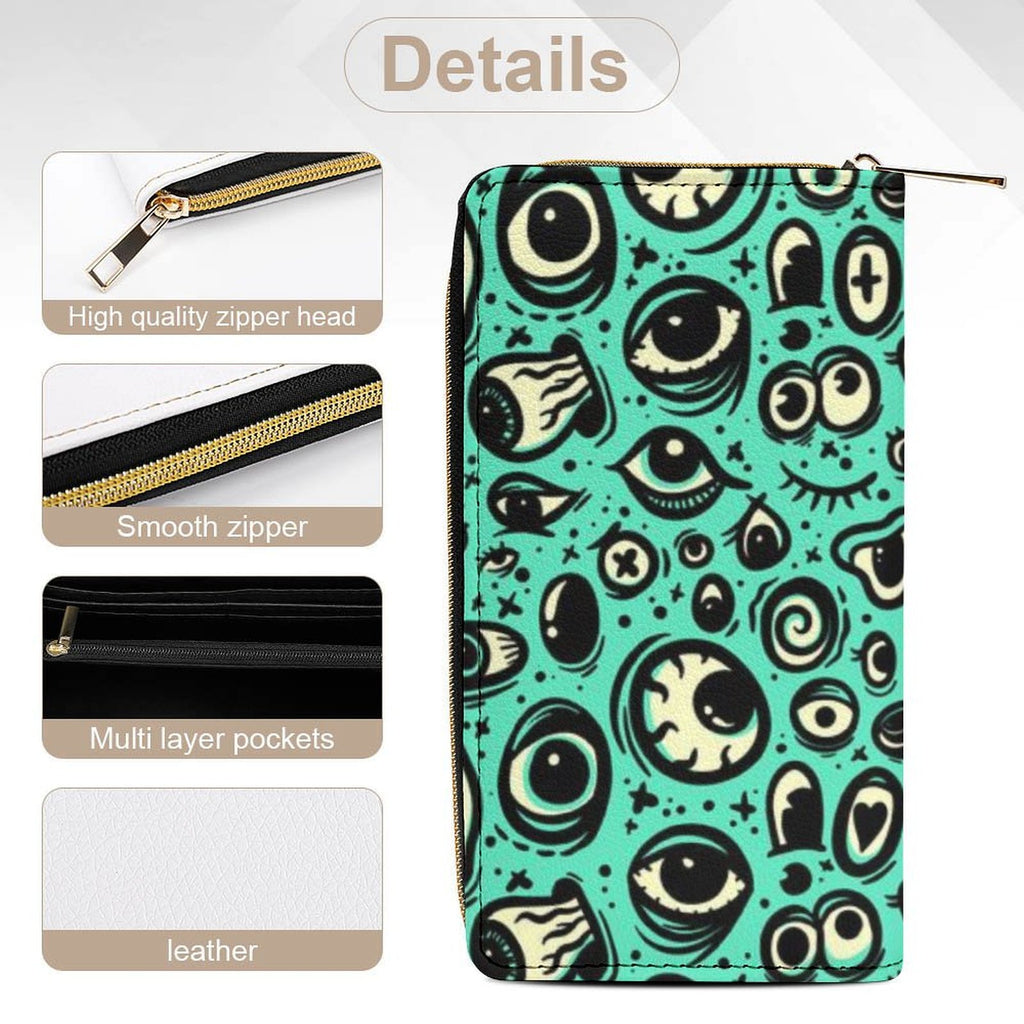 Pink/Teal Eyeballs! Zippered Wallet