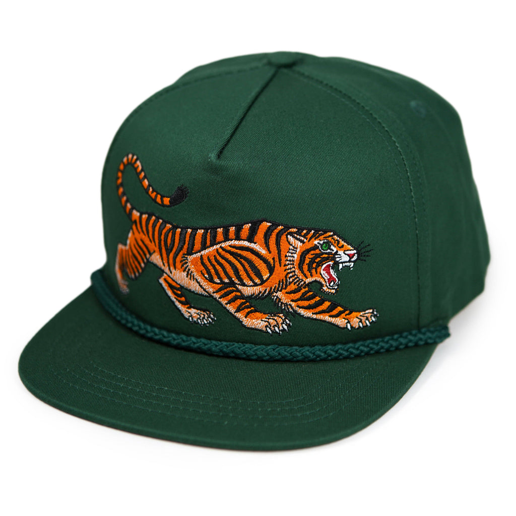 Unisex Tattoo-Style Tiger Cap: Spruce Green