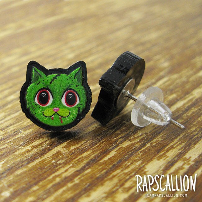 Zombie Cat Acrylic Stud Earrings