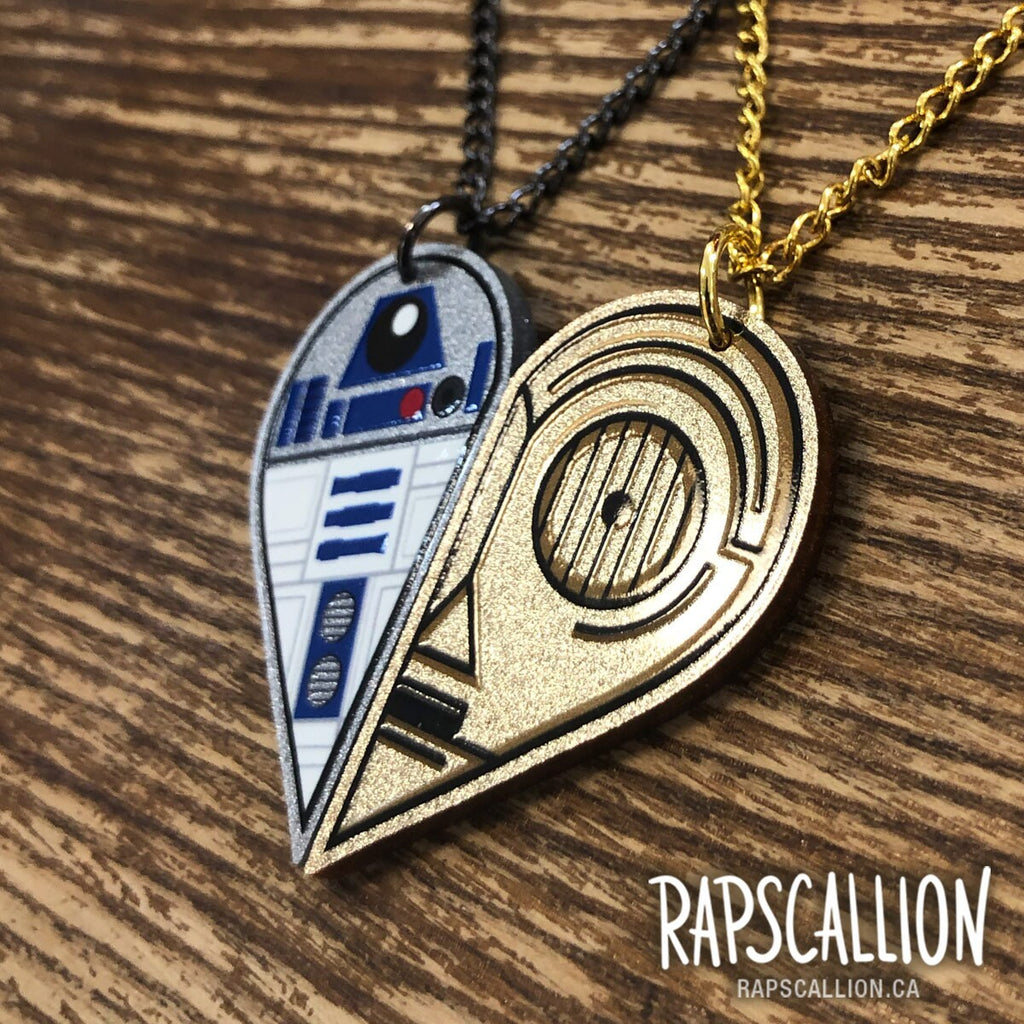 R2D2 & C3P0 Inspired Acrylic Best Friends Necklace Set