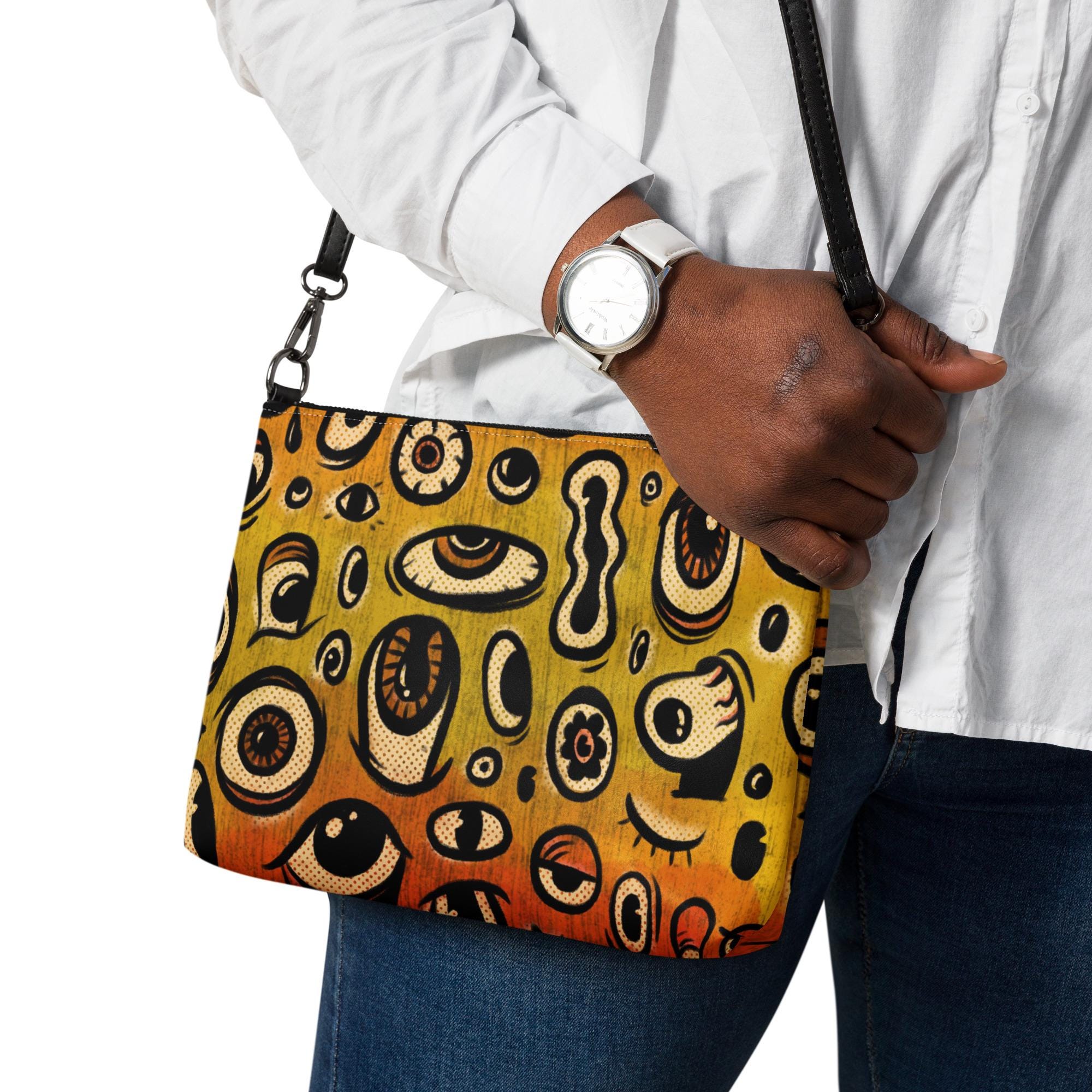 Eyeballs Faux Leather Crossbody Bag - Weird Art, Eyes, Illustration, Unique, Vegan, Lowbrow, Low Brow, Purse, Handbag, Satchel